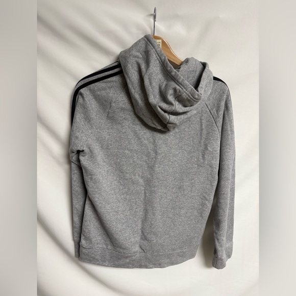adidas Gray Hooded Sweatshirt with Black Stripes - Picture 2 of 4